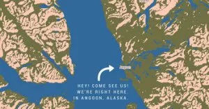 Map of southeast Alaska - "Hey, come see us! We're right here in Angoon, Alaska."
