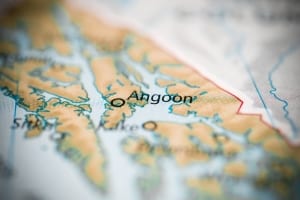 A detailed map showing Angoon, Alaska.