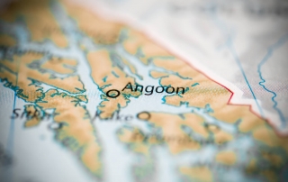 A detailed map showing Angoon, Alaska.