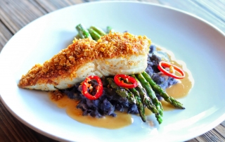 An appetizing plate of halibut cheeks.