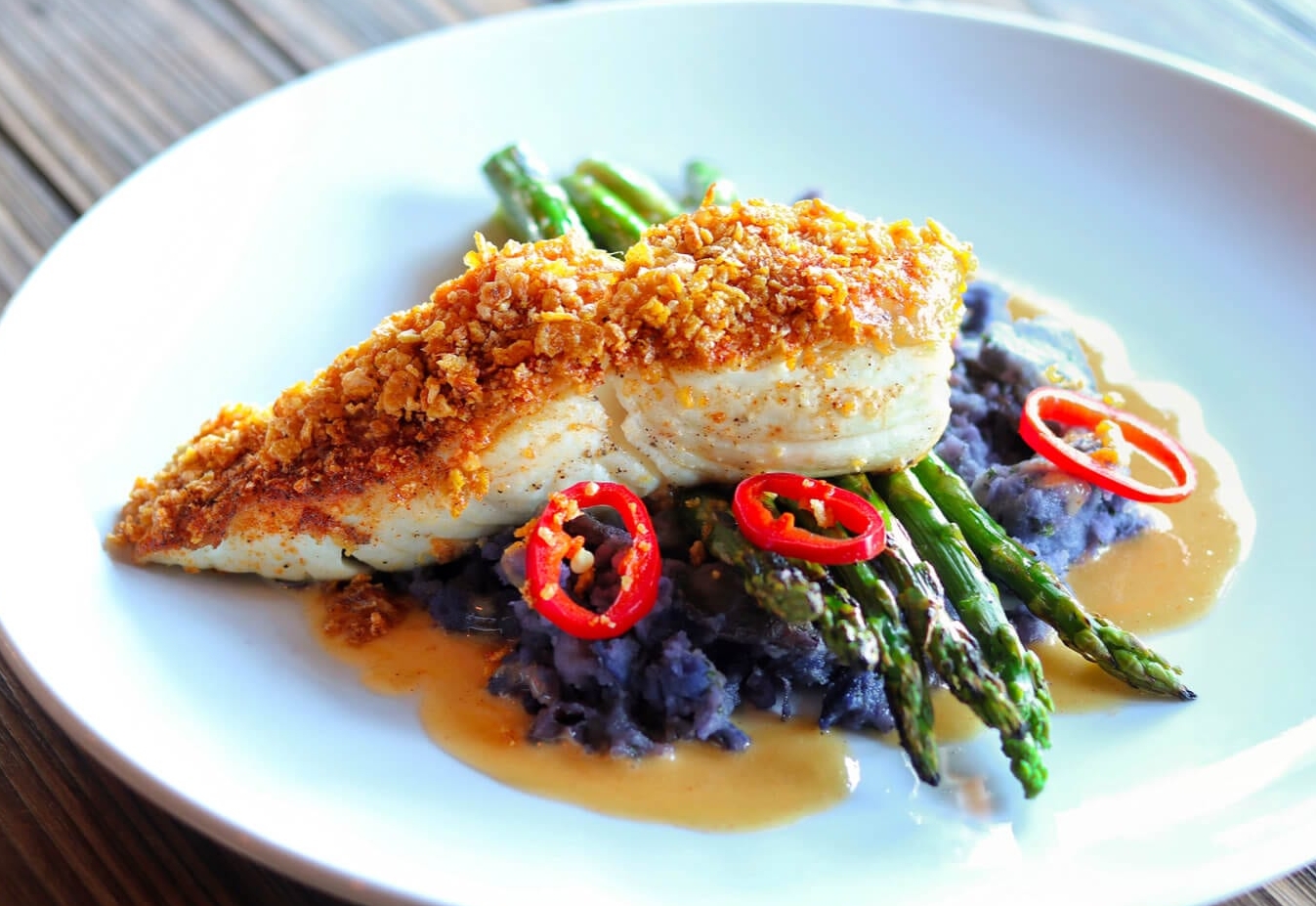 An appetizing plate of halibut cheeks.