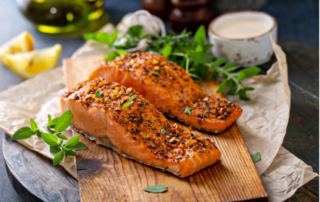 A delectable presentation of salmon filets at an Alaskan all-inclusive resort.