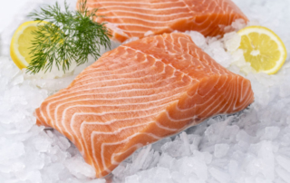 A delectable salmon filet on ice.