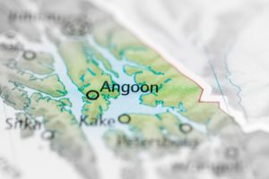 An image of a map focused on Angoon, Alaska.