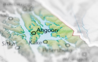 An image of a map focused on Angoon, Alaska.