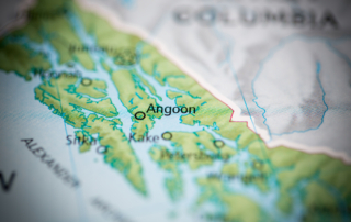 Alaska Fishing Vacations: A map of the area surrounding Angoon, Alaska.
